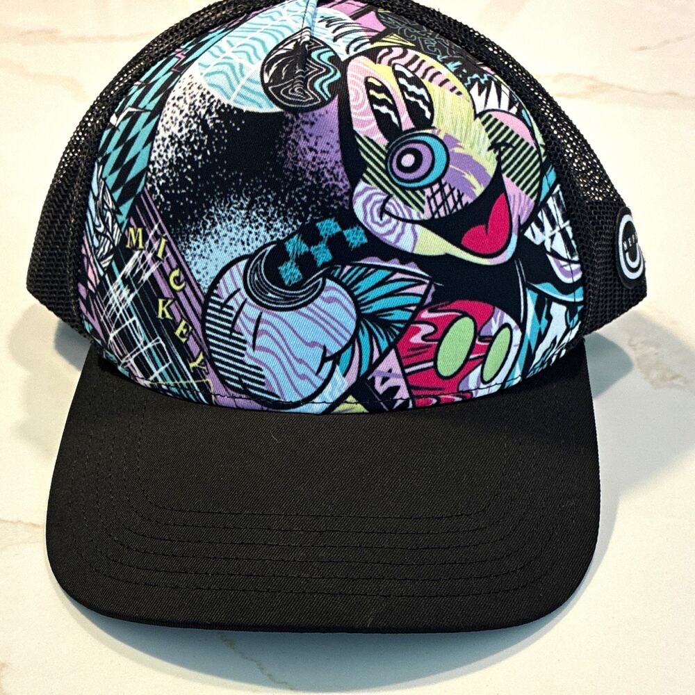 Neff Disney Mickey Mouse Mesh Trucker Snapback Hat Cap Men's Used Abstract Art